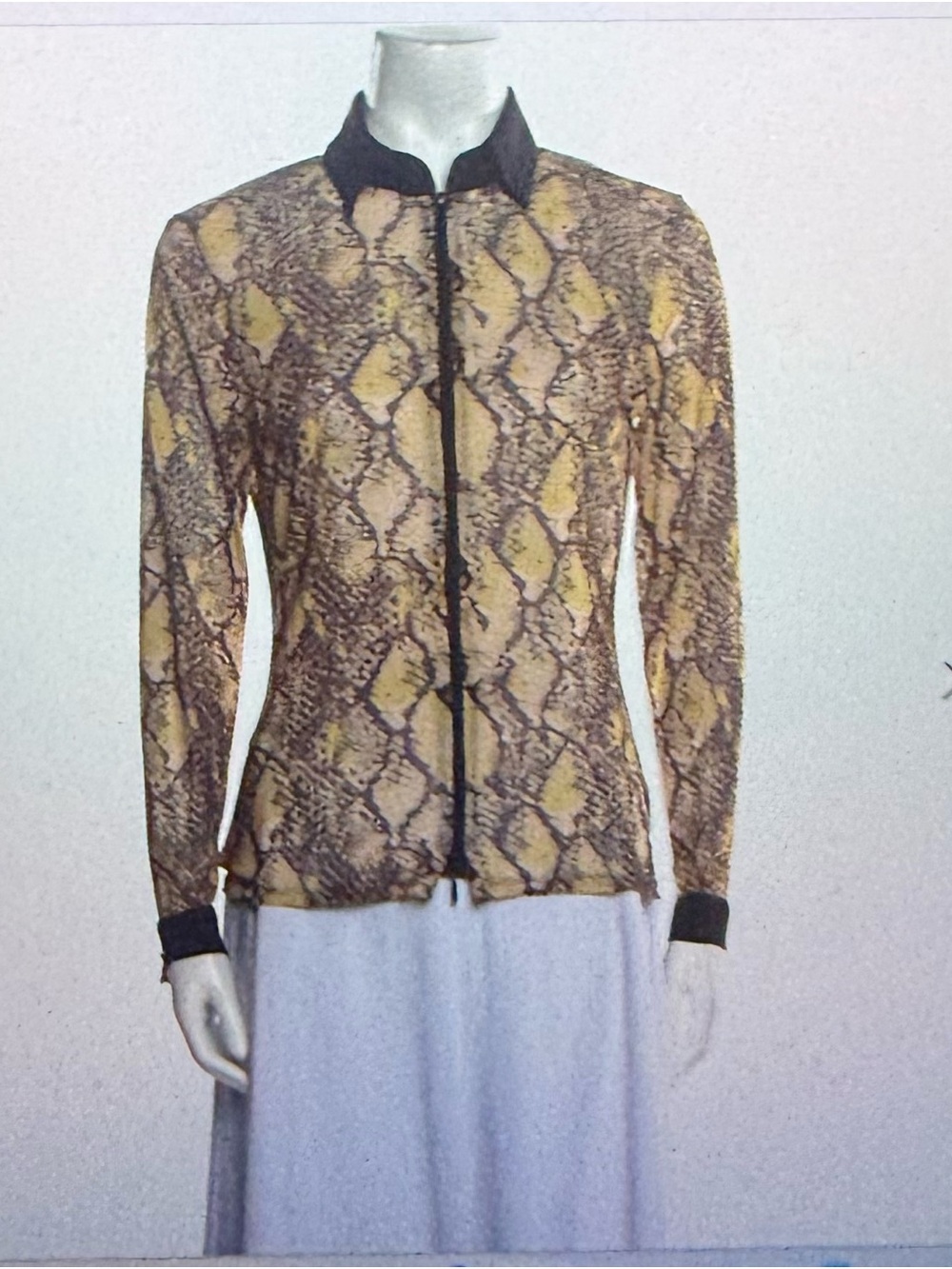 Anne Fontaine, NWT Snake-Print Reptile Sleeve shirt, sheer zip up sz 38 or a med